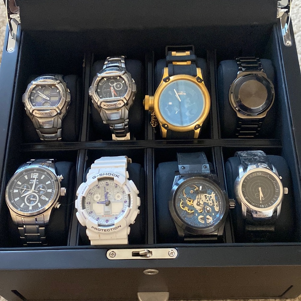 EIGHT Watches and a Volta case. Invicta, G-Shock & More